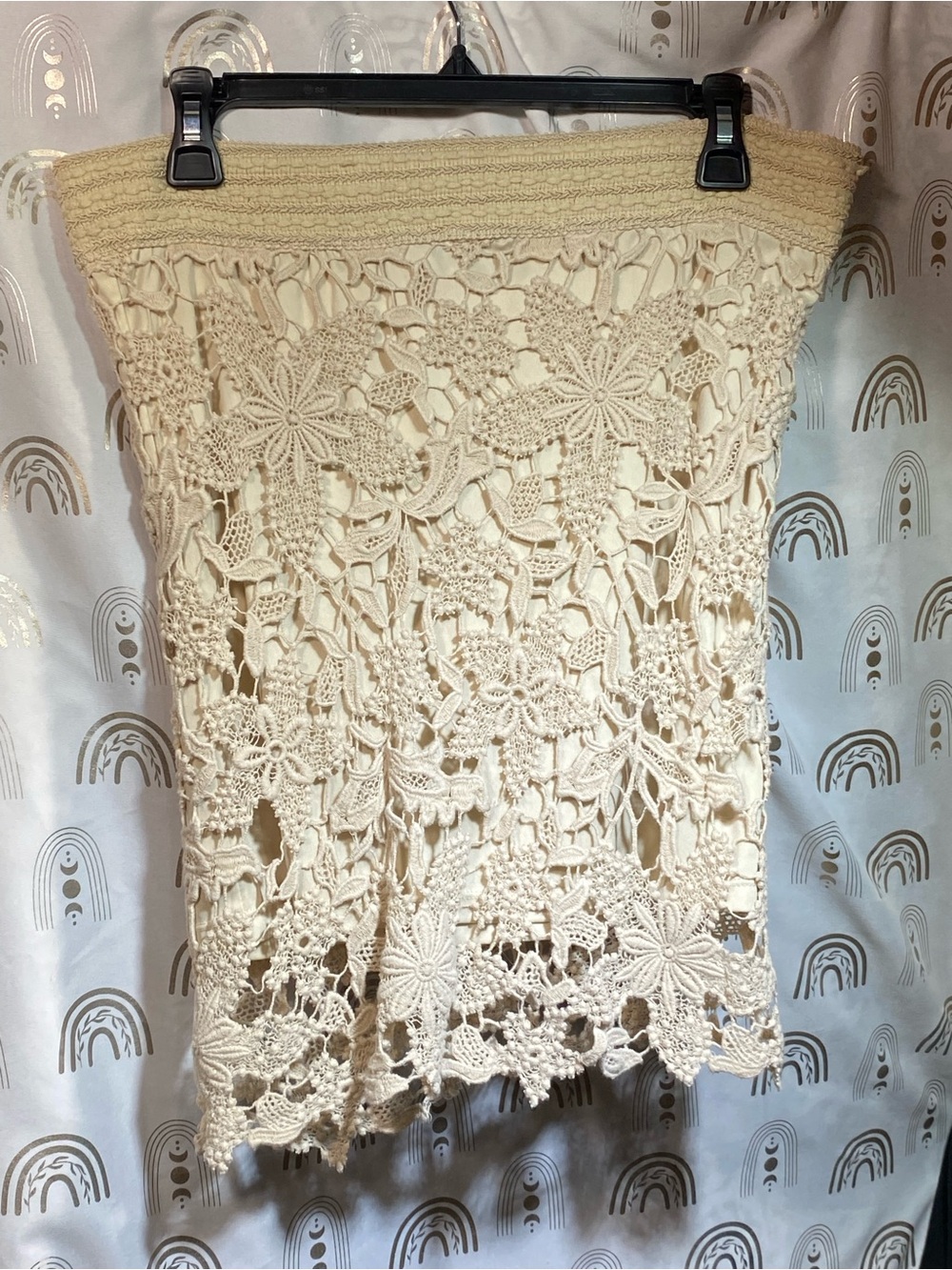 Forever 21 Cream Crochet Floral Mini Skirt